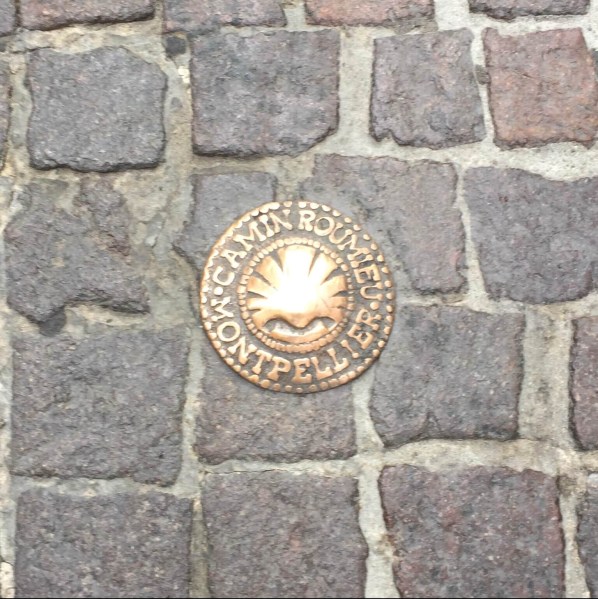 Marker on the Camino de Santiago in Montpellier, France