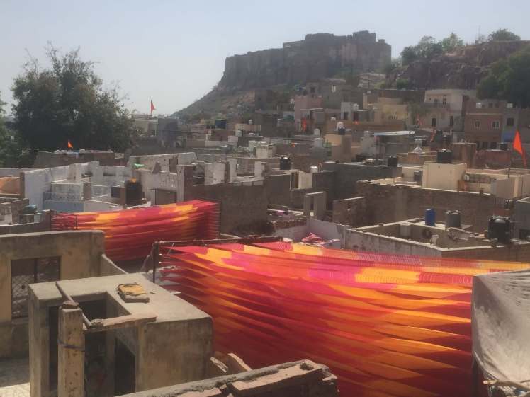 View of Mehrangarh Fort towering over Jodhpur, Rajasthan, India