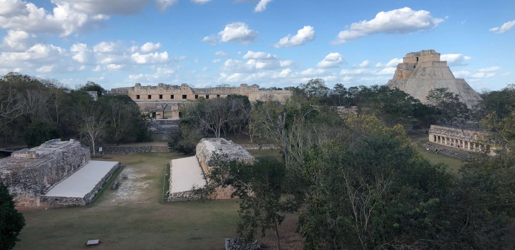 Pyramid and Ball Court at Uxmal, México